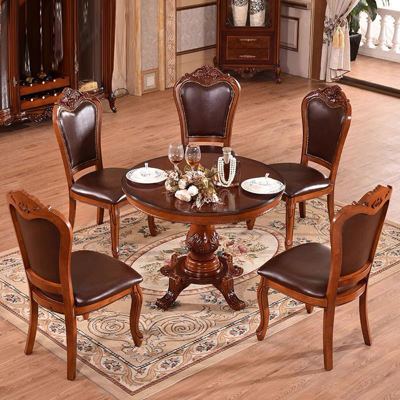 Solid Wood Victorian Round Dining Table Rubberwood Top Table for Home 51.2"L x 51.2"W x 29.5"H Four Leg Clearhalo ' dining_table' 'Dining Tables & Seating' 'Dining Tables' 'Furniture' 'furniture_dining_table' 'Kitchen & Dining Furniture' 'kitchen&dining_furn' 'kitchen' 'kitchen_dining_table' 4612513