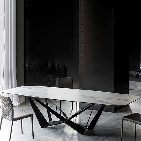 Industrial Sintered Stone Table for Restaurant Rectangle Dining Table with Black Pedestal White Without Chairs Clearhalo ' dining_table' 'Dining Tables & Seating' 'Dining Tables' 'furn' 'furn_dining_table' 'Furniture' 'furniture_dining_table' 'Kitchen & Dining Furniture' 'kitchen&dining_furn' 'kitchen' 'kitchen_dining_table' 4612549