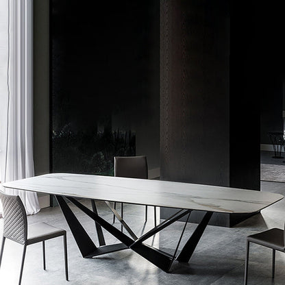 Industrial Sintered Stone Table for Restaurant Rectangle Dining Table with Black Pedestal White Without Chairs Clearhalo ' dining_table' 'Dining Tables & Seating' 'Dining Tables' 'furn' 'furn_dining_table' 'Furniture' 'furniture_dining_table' 'Kitchen & Dining Furniture' 'kitchen&dining_furn' 'kitchen' 'kitchen_dining_table' 4612549