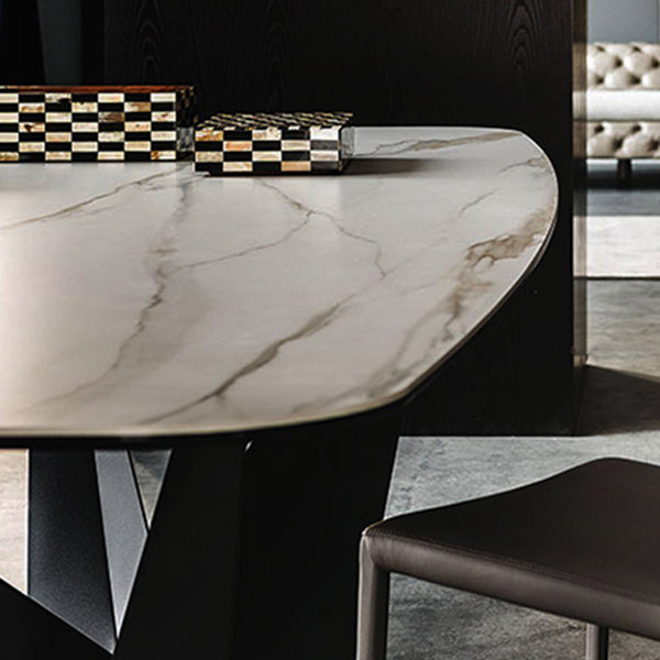 Industrial Sintered Stone Table for Restaurant Rectangle Dining Table with Black Pedestal Clearhalo ' dining_table' 'Dining Tables & Seating' 'Dining Tables' 'furn' 'furn_dining_table' 'Furniture' 'furniture_dining_table' 'Kitchen & Dining Furniture' 'kitchen&dining_furn' 'kitchen' 'kitchen_dining_table' 4612553