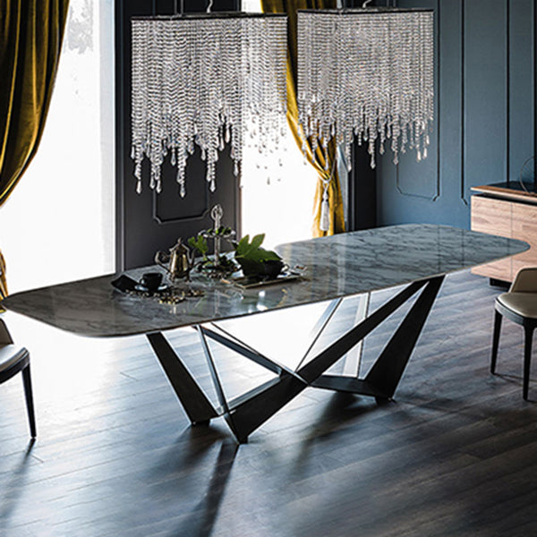Industrial Sintered Stone Table for Restaurant Rectangle Dining Table with Black Pedestal Clearhalo ' dining_table' 'Dining Tables & Seating' 'Dining Tables' 'furn' 'furn_dining_table' 'Furniture' 'furniture_dining_table' 'Kitchen & Dining Furniture' 'kitchen&dining_furn' 'kitchen' 'kitchen_dining_table' 4612554
