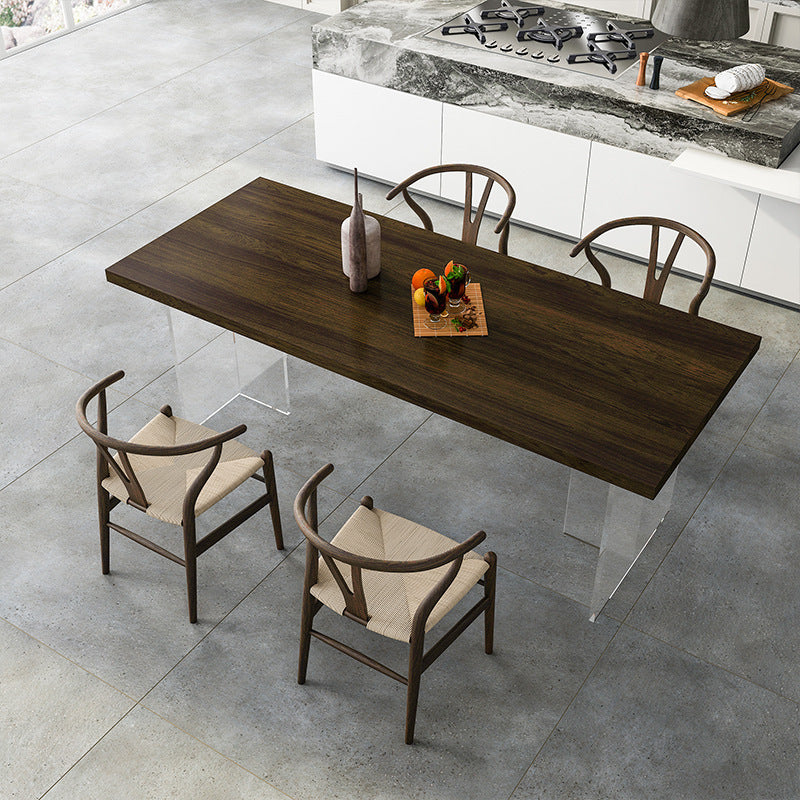 Acrylic Modern Rectangle Dining Table Matte Finish Wood Table with Double Pedestal Walnut Without Chairs Clearhalo ' dining_table' 'Dining Tables & Seating' 'Dining Tables' 'furn' 'furn_dining_table' 'Furniture' 'furniture_dining_table' 'Kitchen & Dining Furniture' 'kitchen&dining_furn' 'kitchen' 'kitchen_dining_table' 4612573