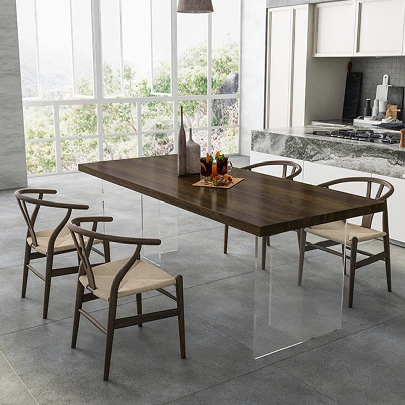 Acrylic Modern Rectangle Dining Table Matte Finish Wood Table with Double Pedestal Clearhalo ' dining_table' 'Dining Tables & Seating' 'Dining Tables' 'furn' 'furn_dining_table' 'Furniture' 'furniture_dining_table' 'Kitchen & Dining Furniture' 'kitchen&dining_furn' 'kitchen' 'kitchen_dining_table' 4612578