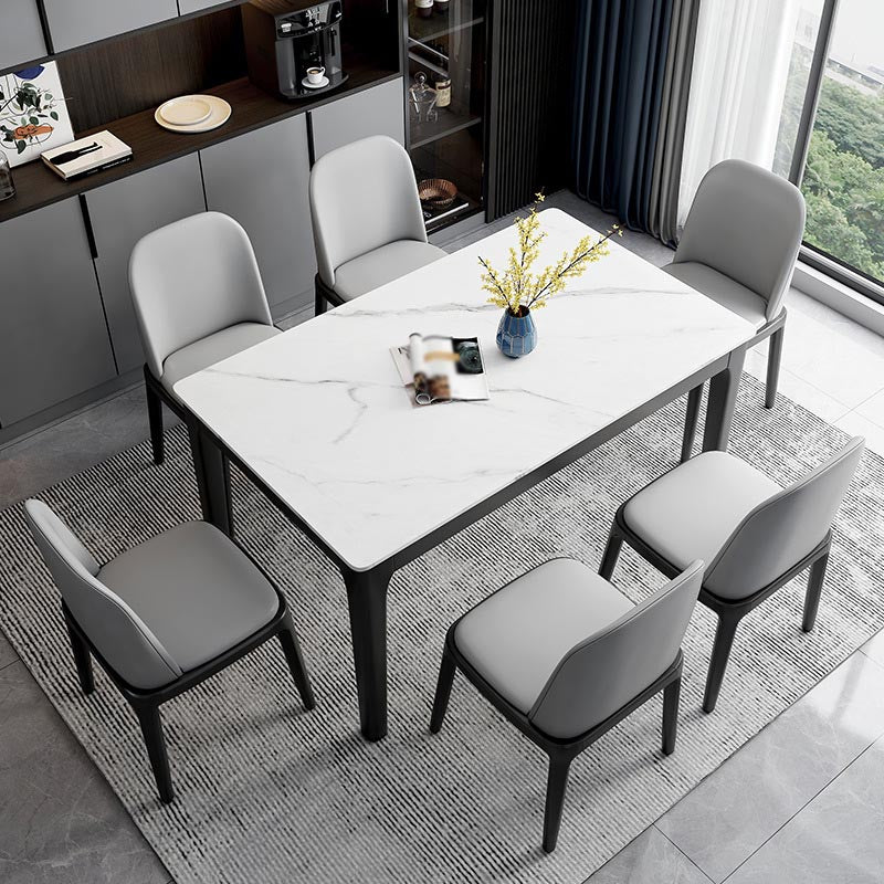 Rectangle Stone Top Dining Table Contemporary Dining Table with 4 Wood Legs White Without Chairs Clearhalo ' dining_table' 'Dining Tables & Seating' 'Dining Tables' 'furn' 'furn_dining_table' 'Furniture' 'furniture_dining_table' 'Kitchen & Dining Furniture' 'kitchen&dining_furn' 'kitchen' 'kitchen_dining_table' 4612599