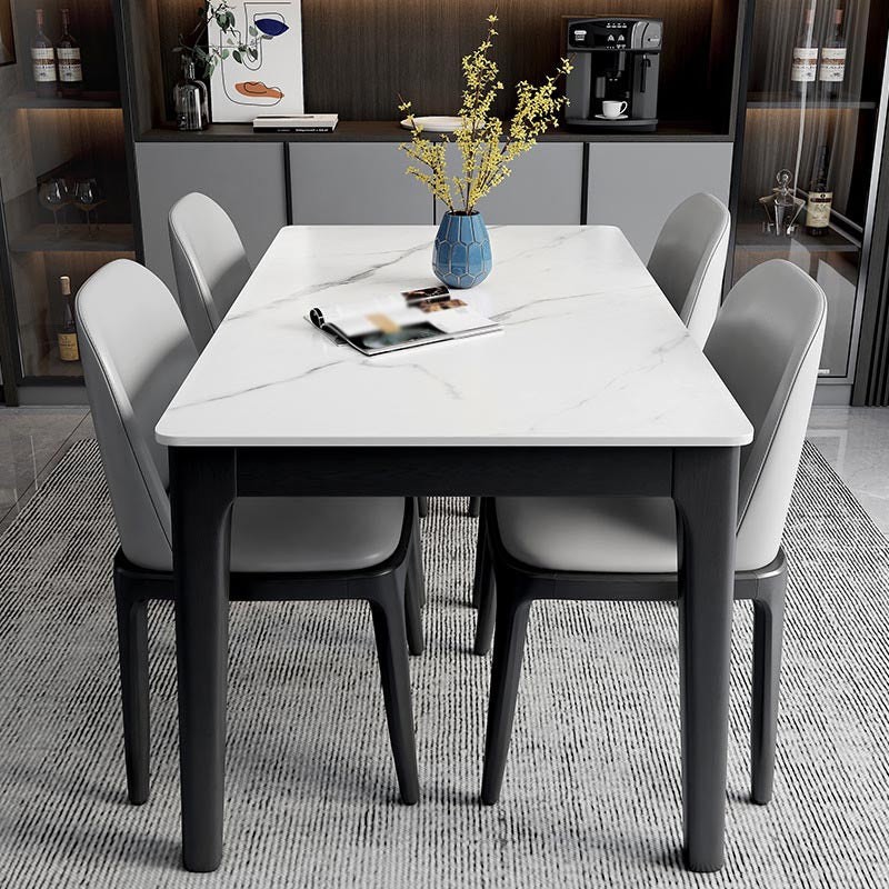 Rectangle Stone Top Dining Table Contemporary Dining Table with 4 Wood Legs White 55.1"L x 31.5"W x 29.5"H Without Chairs Clearhalo ' dining_table' 'Dining Tables & Seating' 'Dining Tables' 'furn' 'furn_dining_table' 'Furniture' 'furniture_dining_table' 'Kitchen & Dining Furniture' 'kitchen&dining_furn' 'kitchen' 'kitchen_dining_table' 4612600
