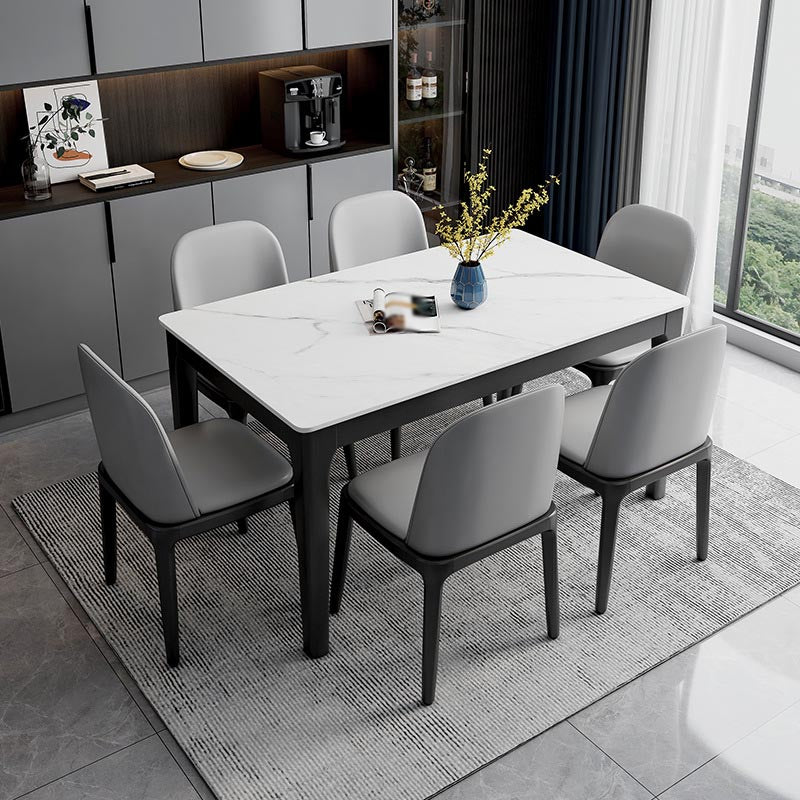 Rectangle Stone Top Dining Table Contemporary Dining Table with 4 Wood Legs White 63"L x 35.4"W x 29.5"H Without Chairs Clearhalo ' dining_table' 'Dining Tables & Seating' 'Dining Tables' 'furn' 'furn_dining_table' 'Furniture' 'furniture_dining_table' 'Kitchen & Dining Furniture' 'kitchen&dining_furn' 'kitchen' 'kitchen_dining_table' 4612601