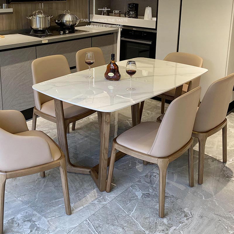 Gray Stone Top Dining Table Contemporary Dining Table with Sled Base White Without Chairs Clearhalo ' dining_table' 'Dining Tables & Seating' 'Dining Tables' 'furn' 'furn_dining_table' 'Furniture' 'furniture_dining_table' 'Kitchen & Dining Furniture' 'kitchen&dining_furn' 'kitchen' 'kitchen_dining_table' 4612616