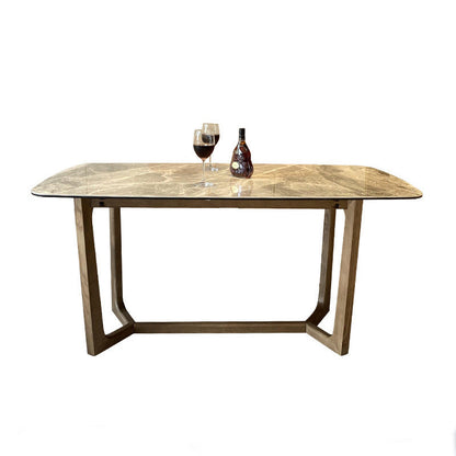 Gray Stone Top Dining Table Contemporary Dining Table with Sled Base Brown Without Chairs Clearhalo ' dining_table' 'Dining Tables & Seating' 'Dining Tables' 'furn' 'furn_dining_table' 'Furniture' 'furniture_dining_table' 'Kitchen & Dining Furniture' 'kitchen&dining_furn' 'kitchen' 'kitchen_dining_table' 4612618