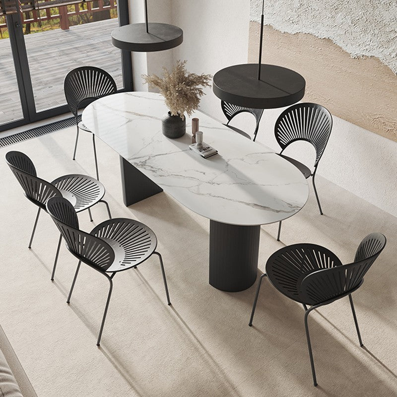 Stone Modern Oval Dining Table Matte Finish Double Pedestal Table for Home White Clearhalo ' dining_table' 'Dining Tables & Seating' 'Dining Tables' 'Furniture' 'Kitchen & Dining Furniture' 'kitchen&dining_furn' 'kitchen' 4612667