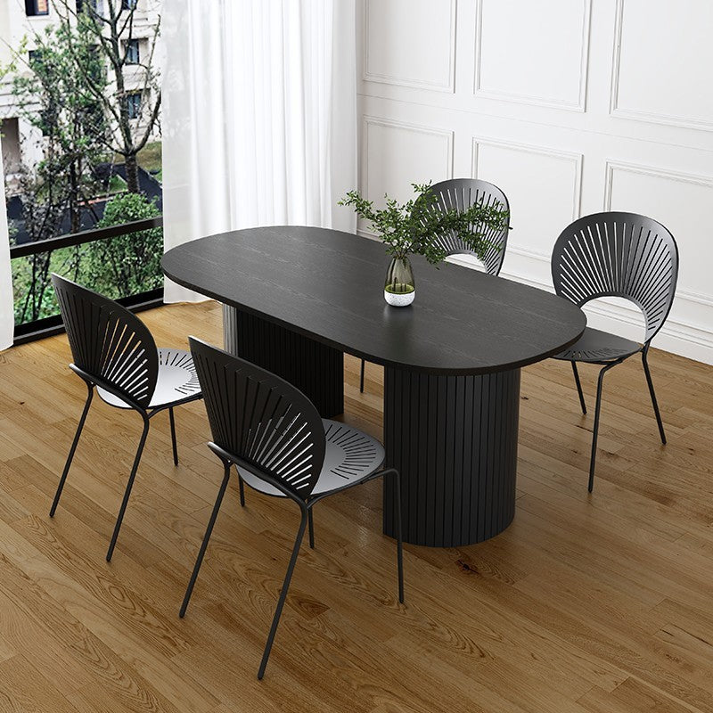 Stone Modern Oval Dining Table Matte Finish Double Pedestal Table for Home Black Clearhalo ' dining_table' 'Dining Tables & Seating' 'Dining Tables' 'Furniture' 'Kitchen & Dining Furniture' 'kitchen&dining_furn' 'kitchen' 4612670