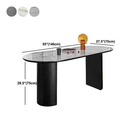 Stone Modern Oval Dining Table Matte Finish Double Pedestal Table for Home Clearhalo ' dining_table' 'Dining Tables & Seating' 'Dining Tables' 'Furniture' 'Kitchen & Dining Furniture' 'kitchen&dining_furn' 'kitchen' 4612678