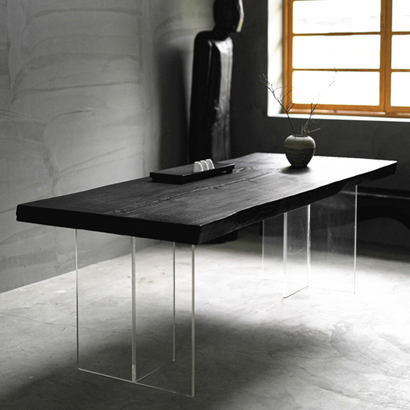 Pine Wood Top Dining Table Contemporary Rectangle Dining Table with Double Pedestal Base Black 70.9"L x 31.5"W x 29.5"H Without Chairs Clearhalo ' dining_table' 'Dining Tables & Seating' 'Dining Tables' 'furn' 'furn_dining_table' 'Furniture' 'furniture_dining_table' 'Kitchen & Dining Furniture' 'kitchen&dining_furn' 'kitchen' 'kitchen_dining_table' 4612725