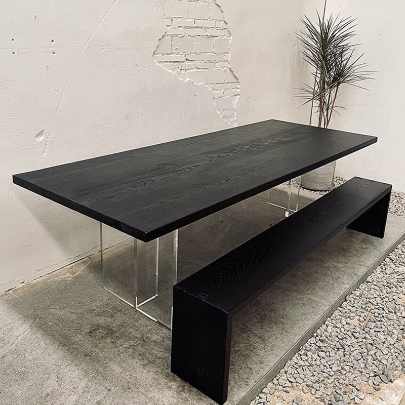 Pine Wood Top Dining Table Contemporary Rectangle Dining Table with Double Pedestal Base Black 78.7"L x 31.5"W x 29.5"H Without Chairs Clearhalo ' dining_table' 'Dining Tables & Seating' 'Dining Tables' 'furn' 'furn_dining_table' 'Furniture' 'furniture_dining_table' 'Kitchen & Dining Furniture' 'kitchen&dining_furn' 'kitchen' 'kitchen_dining_table' 4612726