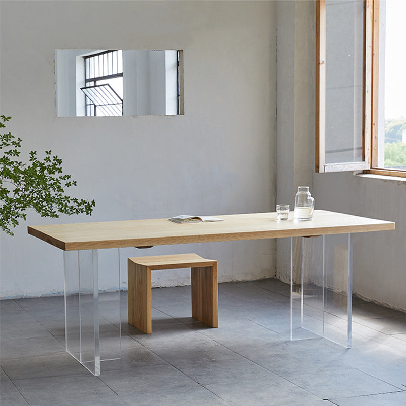 Pine Wood Top Dining Table Contemporary Rectangle Dining Table with Double Pedestal Base Natural Without Chairs Clearhalo ' dining_table' 'Dining Tables & Seating' 'Dining Tables' 'furn' 'furn_dining_table' 'Furniture' 'furniture_dining_table' 'Kitchen & Dining Furniture' 'kitchen&dining_furn' 'kitchen' 'kitchen_dining_table' 4612727