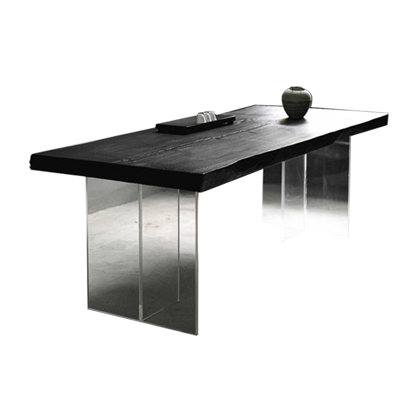 Pine Wood Top Dining Table Contemporary Rectangle Dining Table with Double Pedestal Base Black Without Chairs Clearhalo ' dining_table' 'Dining Tables & Seating' 'Dining Tables' 'furn' 'furn_dining_table' 'Furniture' 'furniture_dining_table' 'Kitchen & Dining Furniture' 'kitchen&dining_furn' 'kitchen' 'kitchen_dining_table' 4612728