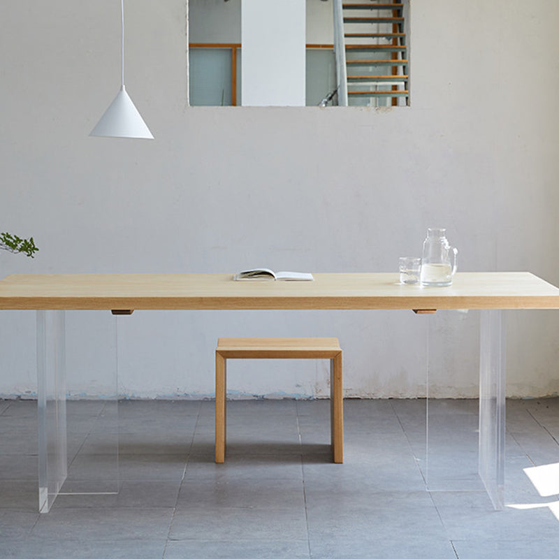 Pine Wood Top Dining Table Contemporary Rectangle Dining Table with Double Pedestal Base Clearhalo ' dining_table' 'Dining Tables & Seating' 'Dining Tables' 'furn' 'furn_dining_table' 'Furniture' 'furniture_dining_table' 'Kitchen & Dining Furniture' 'kitchen&dining_furn' 'kitchen' 'kitchen_dining_table' 4612733