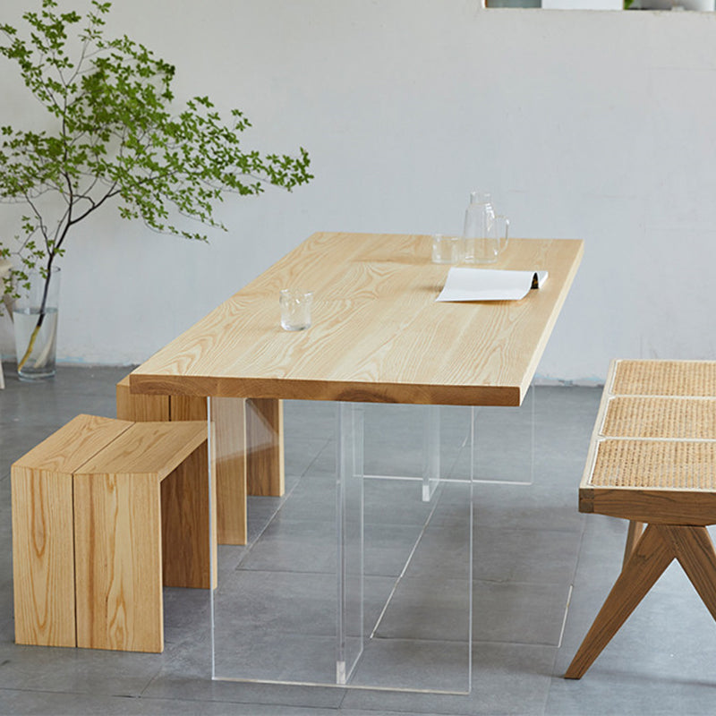 Pine Wood Top Dining Table Contemporary Rectangle Dining Table with Double Pedestal Base Clearhalo ' dining_table' 'Dining Tables & Seating' 'Dining Tables' 'furn' 'furn_dining_table' 'Furniture' 'furniture_dining_table' 'Kitchen & Dining Furniture' 'kitchen&dining_furn' 'kitchen' 'kitchen_dining_table' 4612736