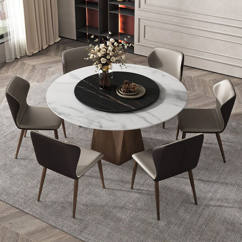 Stone Top Dining Table Contemporary Dining Table with Brown Pedestal Base Clearhalo ' dining_table' 'Dining Tables & Seating' 'Dining Tables' 'furn' 'furn_dining_table' 'Furniture' 'furniture_dining_table' 'Kitchen & Dining Furniture' 'kitchen&dining_furn' 'kitchen' 'kitchen_dining_table' 4612753