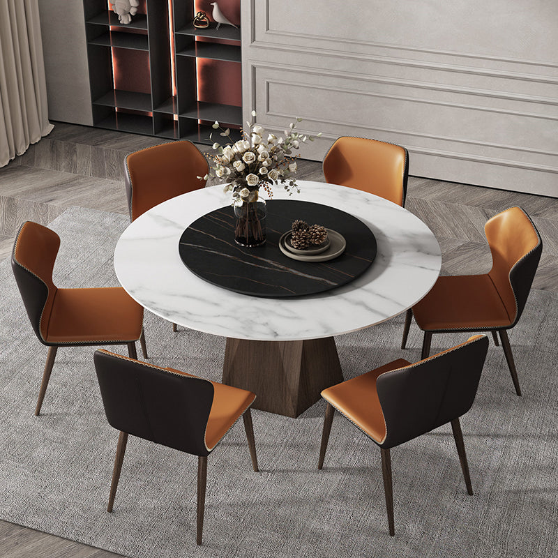 Stone Top Dining Table Contemporary Dining Table with Brown Pedestal Base Clearhalo ' dining_table' 'Dining Tables & Seating' 'Dining Tables' 'furn' 'furn_dining_table' 'Furniture' 'furniture_dining_table' 'Kitchen & Dining Furniture' 'kitchen&dining_furn' 'kitchen' 'kitchen_dining_table' 4612754
