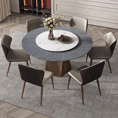 Stone Top Dining Table Contemporary Dining Table with Brown Pedestal Base Grey Without Chairs Clearhalo ' dining_table' 'Dining Tables & Seating' 'Dining Tables' 'furn' 'furn_dining_table' 'Furniture' 'furniture_dining_table' 'Kitchen & Dining Furniture' 'kitchen&dining_furn' 'kitchen' 'kitchen_dining_table' 4612755