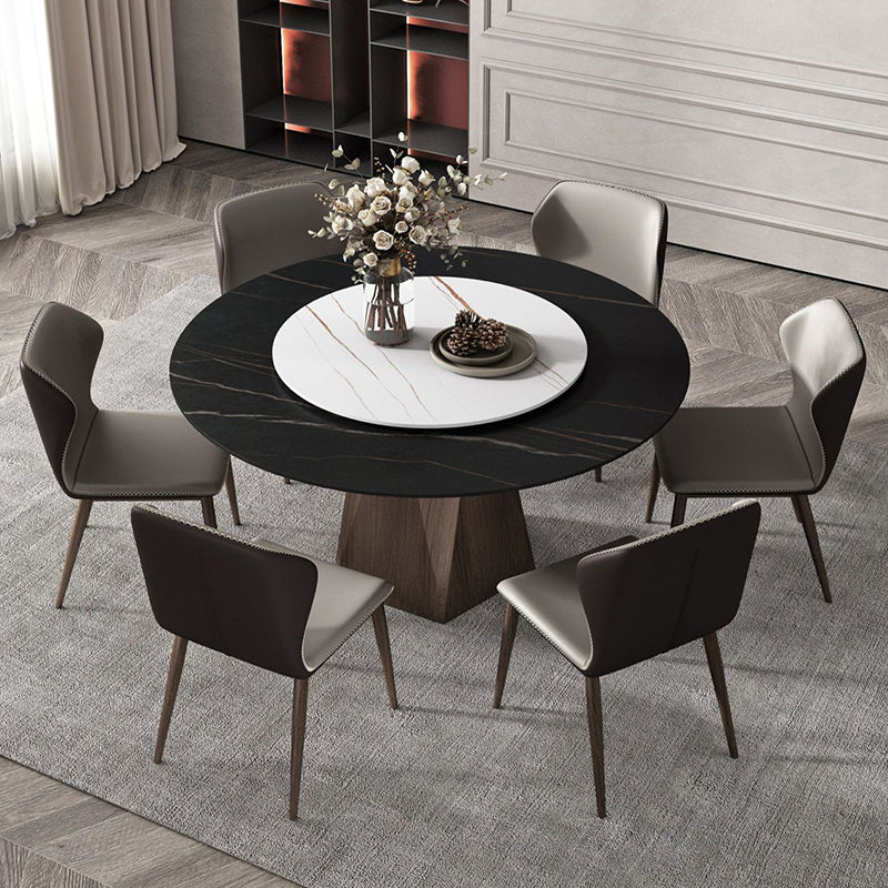 Stone Top Dining Table Contemporary Dining Table with Brown Pedestal Base Black Without Chairs Clearhalo ' dining_table' 'Dining Tables & Seating' 'Dining Tables' 'furn' 'furn_dining_table' 'Furniture' 'furniture_dining_table' 'Kitchen & Dining Furniture' 'kitchen&dining_furn' 'kitchen' 'kitchen_dining_table' 4612757