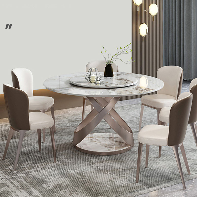 Stone Top Dining Table Round Contemporary Table with Pedestal Base without Turntable White-Gold 47.2"L x 47.2"W x 29.5"H Without Chairs Clearhalo ' dining_table' 'Dining Tables & Seating' 'Dining Tables' 'furn' 'furn_dining_table' 'Furniture' 'furniture_dining_table' 'Kitchen & Dining Furniture' 'kitchen&dining_furn' 'kitchen' 'kitchen_dining_table' 4612762