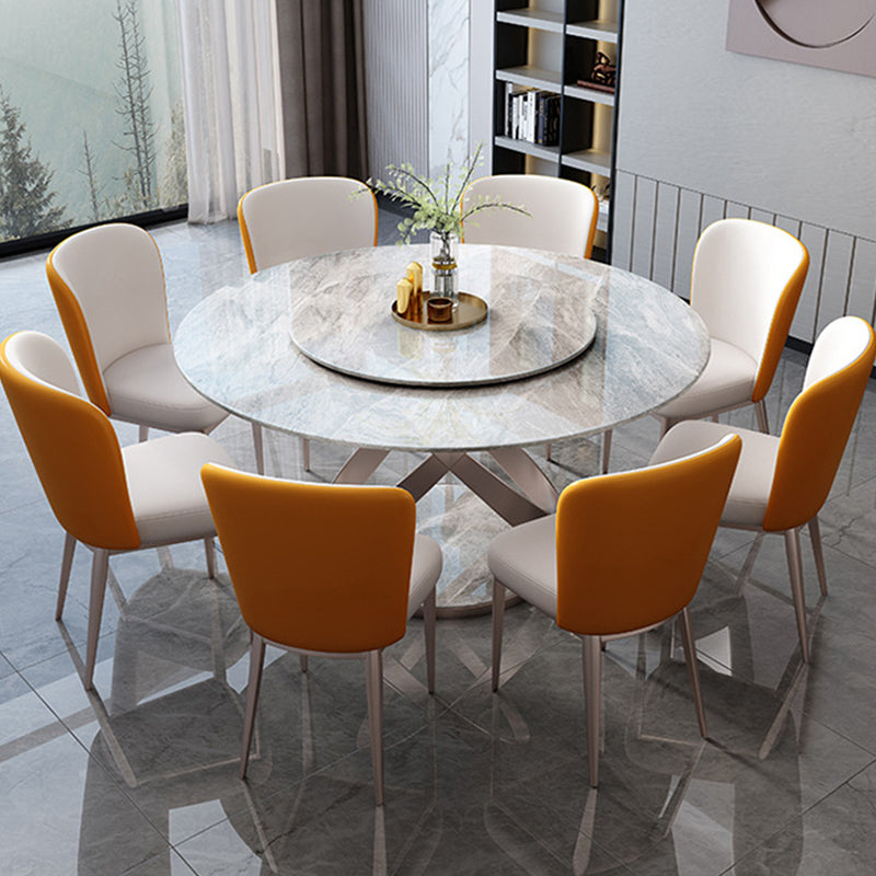 Stone Top Dining Table Round Contemporary Table with Pedestal Base without Turntable Grey Without Chairs Clearhalo ' dining_table' 'Dining Tables & Seating' 'Dining Tables' 'furn' 'furn_dining_table' 'Furniture' 'furniture_dining_table' 'Kitchen & Dining Furniture' 'kitchen&dining_furn' 'kitchen' 'kitchen_dining_table' 4612765