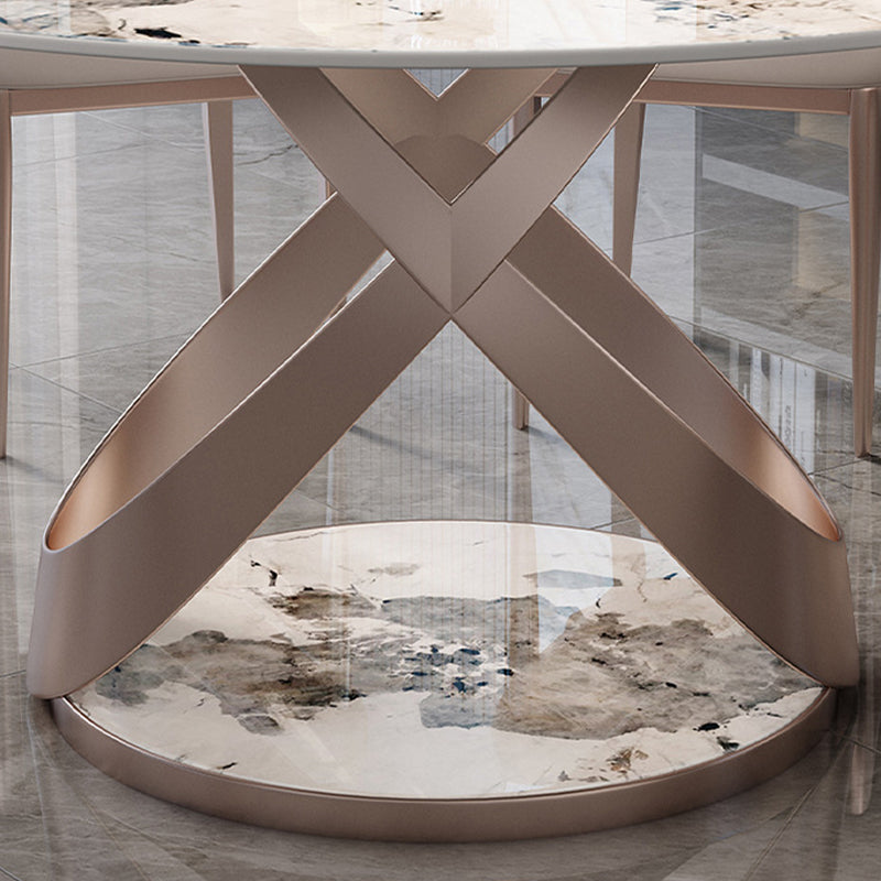 Stone Top Dining Table Round Contemporary Table with Pedestal Base without Turntable Clearhalo ' dining_table' 'Dining Tables & Seating' 'Dining Tables' 'furn' 'furn_dining_table' 'Furniture' 'furniture_dining_table' 'Kitchen & Dining Furniture' 'kitchen&dining_furn' 'kitchen' 'kitchen_dining_table' 4612769
