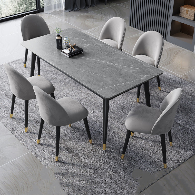 Glam Rectangle Stone Dining Table Matte Finish Table with 4 Legs Gray 63"L x 31.5"W x 29.5"H Without Chairs Clearhalo ' dining_table' 'Dining Tables & Seating' 'Dining Tables' 'furn' 'furn_dining_table' 'Furniture' 'furniture_dining_table' 'Kitchen & Dining Furniture' 'kitchen&dining_furn' 'kitchen' 'kitchen_dining_table' 4612779