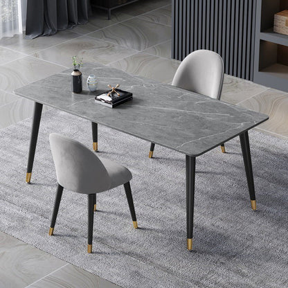Glam Rectangle Stone Dining Table Matte Finish Table with 4 Legs Gray 47.2"L x 23.6"W x 29.5"H Without Chairs Clearhalo ' dining_table' 'Dining Tables & Seating' 'Dining Tables' 'furn' 'furn_dining_table' 'Furniture' 'furniture_dining_table' 'Kitchen & Dining Furniture' 'kitchen&dining_furn' 'kitchen' 'kitchen_dining_table' 4612781