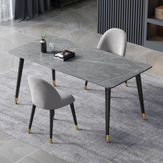 Glam Rectangle Stone Dining Table Matte Finish Table with 4 Legs Gray 47.2"L x 23.6"W x 29.5"H Without Chairs