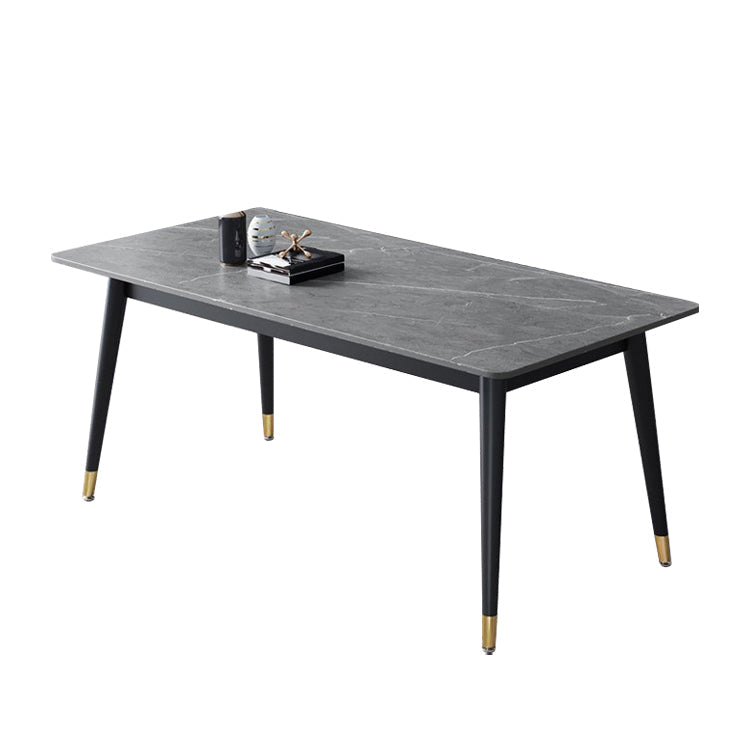 Glam Rectangle Stone Dining Table Matte Finish Table with 4 Legs Gray 55.1"L x 31.5"W x 29.5"H Without Chairs Clearhalo ' dining_table' 'Dining Tables & Seating' 'Dining Tables' 'furn' 'furn_dining_table' 'Furniture' 'furniture_dining_table' 'Kitchen & Dining Furniture' 'kitchen&dining_furn' 'kitchen' 'kitchen_dining_table' 4612783