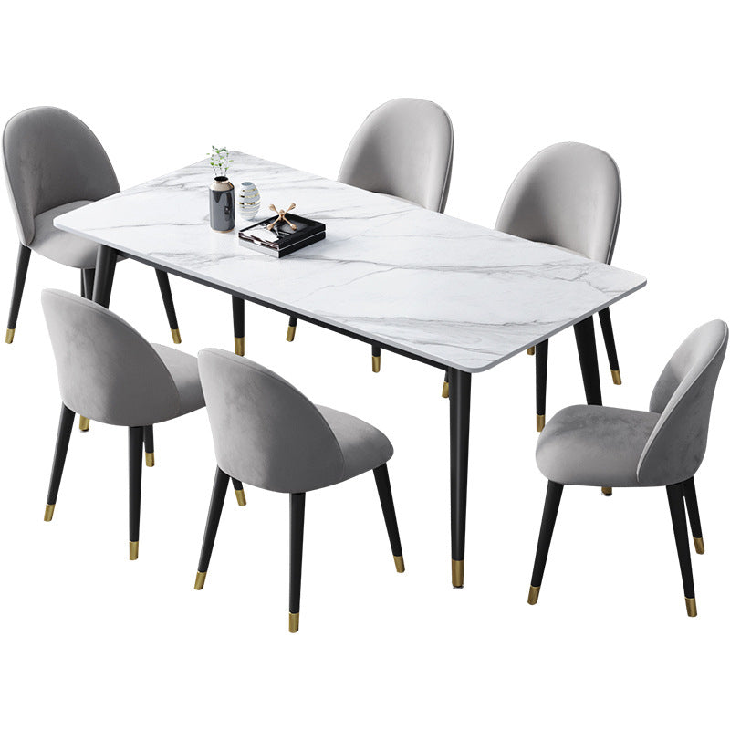 Glam Rectangle Stone Dining Table Matte Finish Table with 4 Legs White Without Chairs Clearhalo ' dining_table' 'Dining Tables & Seating' 'Dining Tables' 'furn' 'furn_dining_table' 'Furniture' 'furniture_dining_table' 'Kitchen & Dining Furniture' 'kitchen&dining_furn' 'kitchen' 'kitchen_dining_table' 4612788
