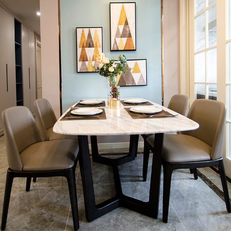 Contemporary Stone Rectangle Dining Table Matte Finish Sled Base Table White-Gray 55.1"L x 31.5"W x 29.5"H Without Chairs Clearhalo ' dining_table' 'Dining Tables & Seating' 'Dining Tables' 'furn' 'furn_dining_table' 'Furniture' 'furniture_dining_table' 'Kitchen & Dining Furniture' 'kitchen&dining_furn' 'kitchen' 'kitchen_dining_table' 4612797