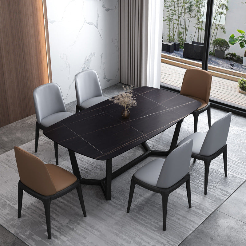 Contemporary Stone Rectangle Dining Table Matte Finish Sled Base Table Black Without Chairs Clearhalo ' dining_table' 'Dining Tables & Seating' 'Dining Tables' 'furn' 'furn_dining_table' 'Furniture' 'furniture_dining_table' 'Kitchen & Dining Furniture' 'kitchen&dining_furn' 'kitchen' 'kitchen_dining_table' 4612798