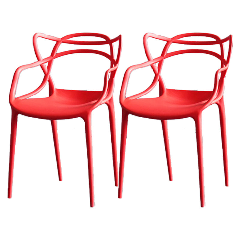 Contemporary Chairs Dining Arm Open Back Side Chairs with Plastic Legs for Kitchen Red 2 Piece Set Clearhalo ' kitchen&dining_furn' 'Dining Chairs' 'Dining Tables & Seating' 'dining_chair' 'furn' 'furn_dining_chair' 'Furniture' 'furniture_dining_chair' 'Kitchen & Dining Furniture' 'kitchen' 4613005