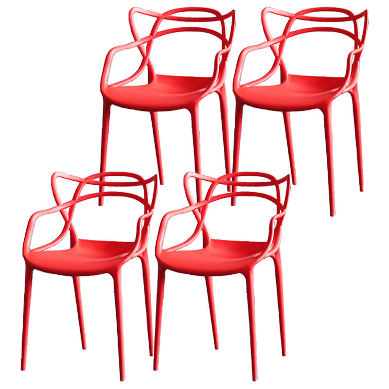 Contemporary Chairs Dining Arm Open Back Side Chairs with Plastic Legs for Kitchen Red 4 Piece Set Clearhalo ' kitchen&dining_furn' 'Dining Chairs' 'Dining Tables & Seating' 'dining_chair' 'furn' 'furn_dining_chair' 'Furniture' 'furniture_dining_chair' 'Kitchen & Dining Furniture' 'kitchen' 4613007