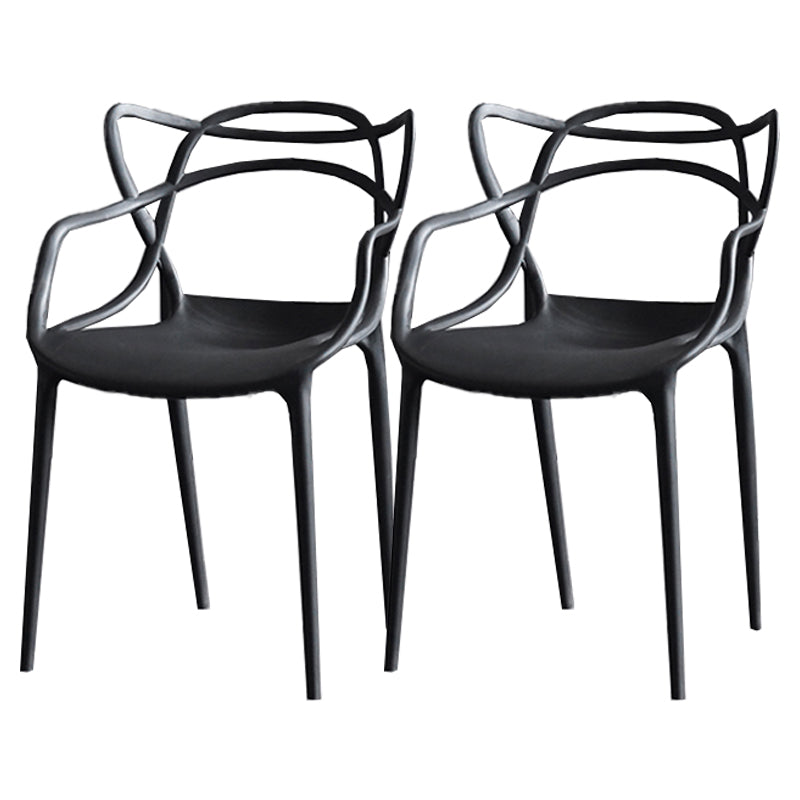 Contemporary Chairs Dining Arm Open Back Side Chairs with Plastic Legs for Kitchen Black 2 Piece Set Clearhalo ' kitchen&dining_furn' 'Dining Chairs' 'Dining Tables & Seating' 'dining_chair' 'furn' 'furn_dining_chair' 'Furniture' 'furniture_dining_chair' 'Kitchen & Dining Furniture' 'kitchen' 4613016
