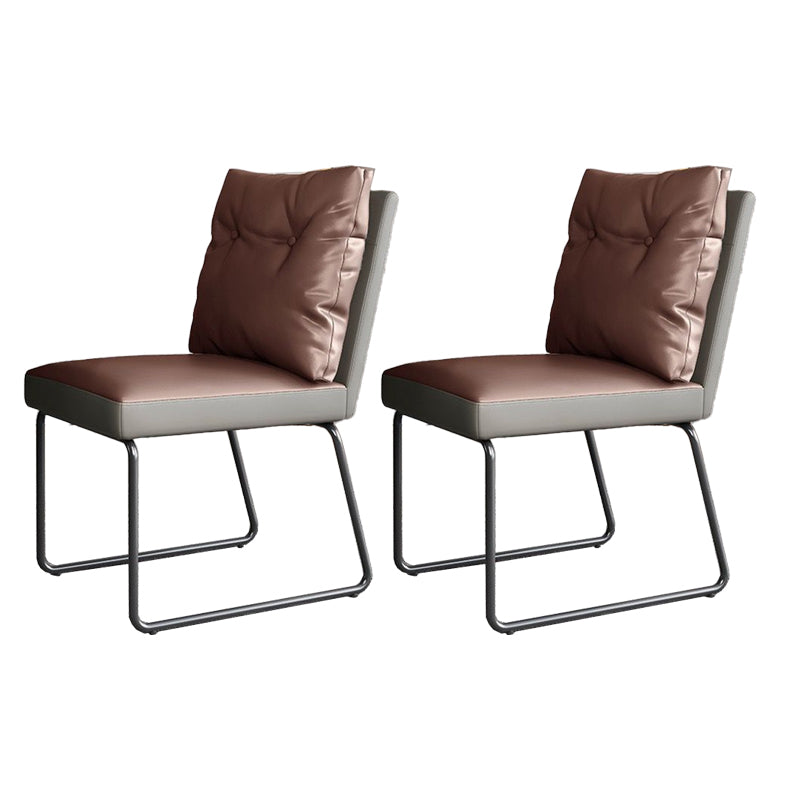 Modern Leather Living Room Side Chair Solid Back Matte Finish Dining Chair Brown 2 Piece Set Clearhalo ' kitchen&dining_furn' 'Dining Chairs' 'Dining Tables & Seating' 'dining_chair' 'furn' 'furn_dining_chair' 'Furniture' 'furniture_dining_chair' 'Kitchen & Dining Furniture' 'kitchen' 4613027