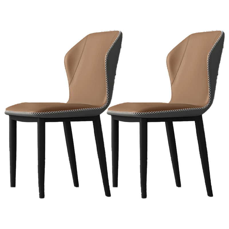 Industrial Wingback Armless Dining Chair Faux Leather Dining Chairs for Home Use Chocolate 2 Piece Set Clearhalo ' kitchen&dining_furn' 'Dining Chairs' 'Dining Tables & Seating' 'dining_chair' 'furn' 'furn_dining_chair' 'Furniture' 'furniture_dining_chair' 'Kitchen & Dining Furniture' 'kitchen' 4613082
