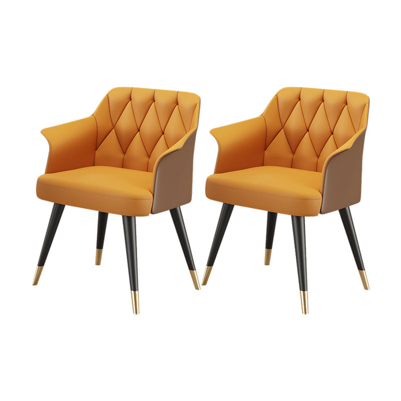 Glam Metal Arm Dining Chair Faux Leather Side Chairs for Home Use Brown 2 Piece Set Clearhalo ' kitchen&dining_furn' 'Dining Chairs' 'Dining Tables & Seating' 'dining_chair' 'furn' 'furn_dining_chair' 'Furniture' 'furniture_dining_chair' 'Kitchen & Dining Furniture' 'kitchen' 4613104