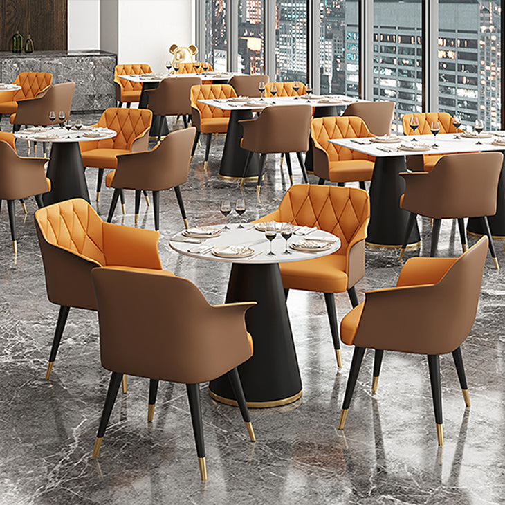 Glam Metal Arm Dining Chair Faux Leather Side Chairs for Home Use Clearhalo ' kitchen&dining_furn' 'Dining Chairs' 'Dining Tables & Seating' 'dining_chair' 'furn' 'furn_dining_chair' 'Furniture' 'furniture_dining_chair' 'Kitchen & Dining Furniture' 'kitchen' 4613121