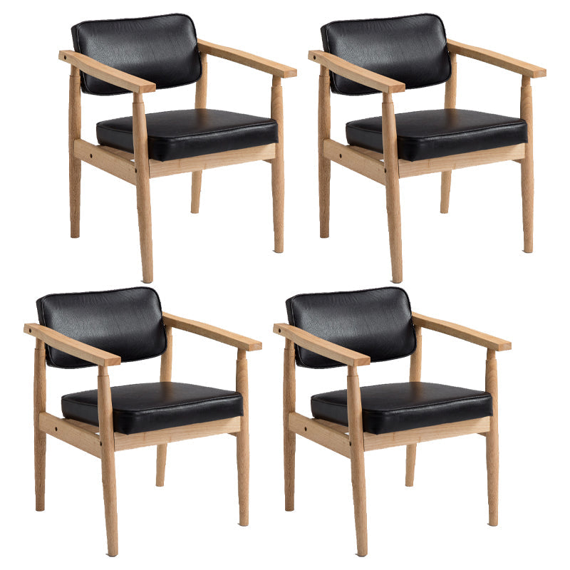 Farmhouse Rubberwood Open Back Arm Chair Matte Finish Leather Dining Chair Black 4 Piece Set Natural Wood Clearhalo ' kitchen&dining_furn' 'Dining Chairs' 'Dining Tables & Seating' 'dining_chair' 'furn' 'furn_dining_chair' 'Furniture' 'furniture_dining_chair' 'Kitchen & Dining Furniture' 'kitchen' 4613211