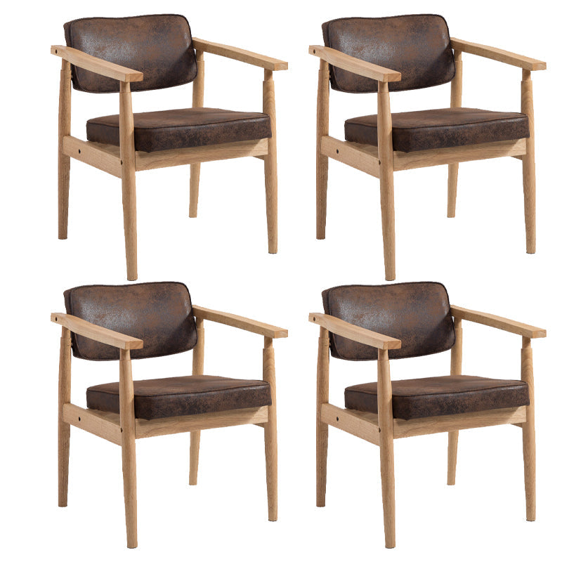 Farmhouse Rubberwood Open Back Arm Chair Matte Finish Leather Dining Chair Brown 4 Piece Set Natural Wood Clearhalo ' kitchen&dining_furn' 'Dining Chairs' 'Dining Tables & Seating' 'dining_chair' 'furn' 'furn_dining_chair' 'Furniture' 'furniture_dining_chair' 'Kitchen & Dining Furniture' 'kitchen' 4613217