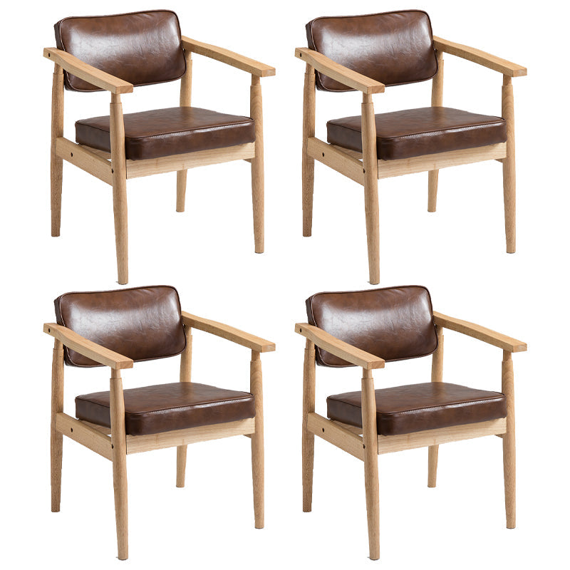 Farmhouse Rubberwood Open Back Arm Chair Matte Finish Leather Dining Chair Light Brown 4 Piece Set Natural Wood Clearhalo ' kitchen&dining_furn' 'Dining Chairs' 'Dining Tables & Seating' 'dining_chair' 'furn' 'furn_dining_chair' 'Furniture' 'furniture_dining_chair' 'Kitchen & Dining Furniture' 'kitchen' 4613219