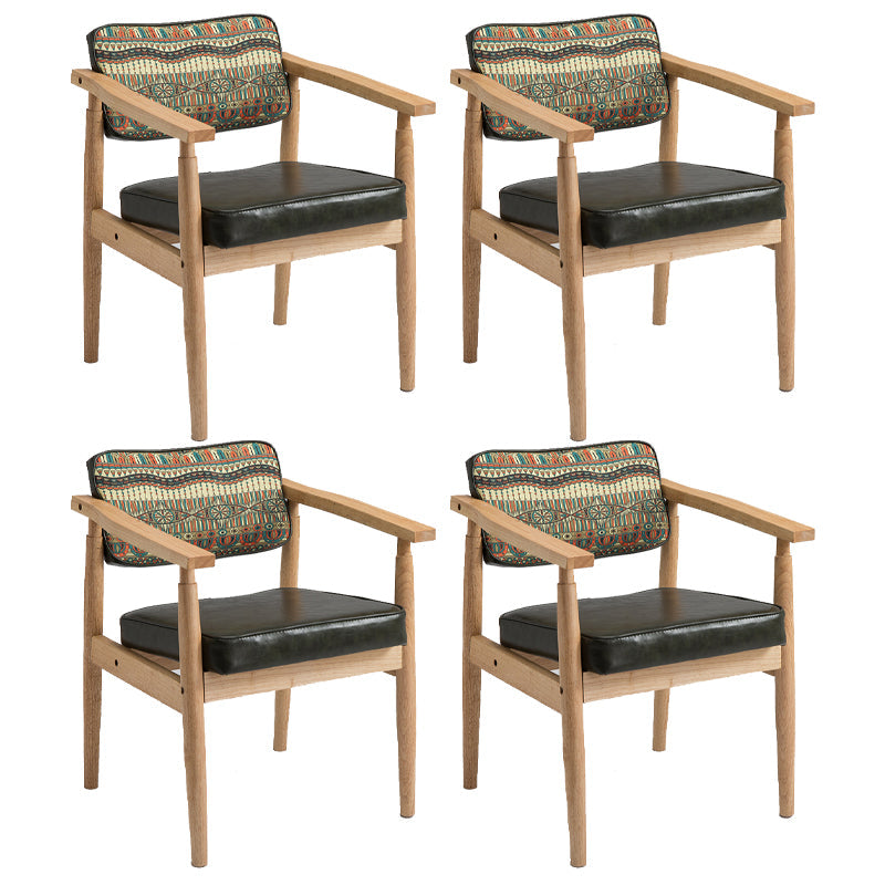 Farmhouse Rubberwood Open Back Arm Chair Matte Finish Leather Dining Chair Blackish Green 4 Piece Set Natural Wood Clearhalo ' kitchen&dining_furn' 'Dining Chairs' 'Dining Tables & Seating' 'dining_chair' 'furn' 'furn_dining_chair' 'Furniture' 'furniture_dining_chair' 'Kitchen & Dining Furniture' 'kitchen' 4613225