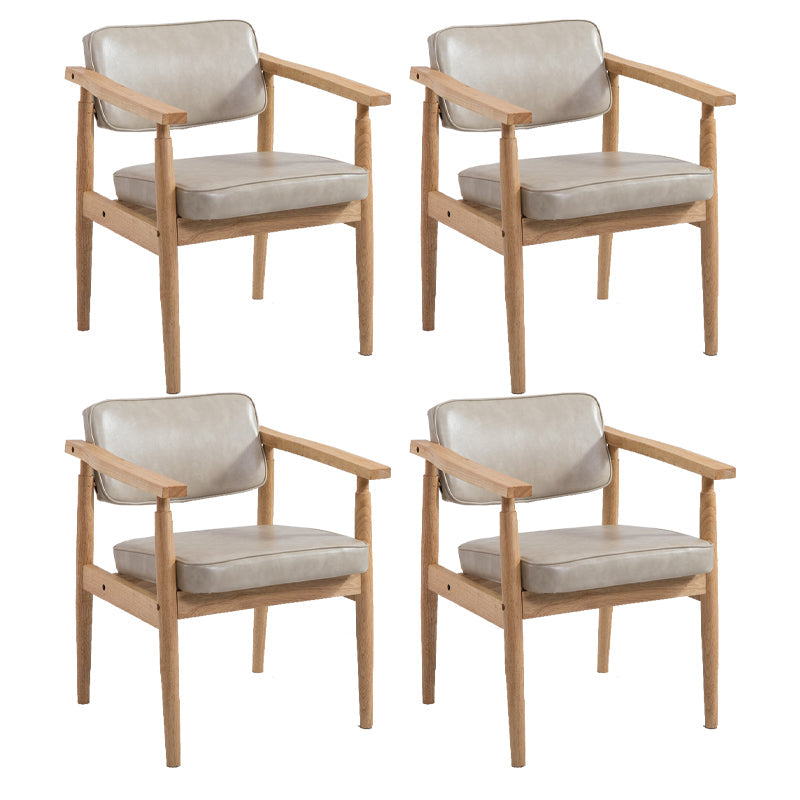 Farmhouse Rubberwood Open Back Arm Chair Matte Finish Leather Dining Chair Off-White 4 Piece Set Natural Wood Clearhalo ' kitchen&dining_furn' 'Dining Chairs' 'Dining Tables & Seating' 'dining_chair' 'furn' 'furn_dining_chair' 'Furniture' 'furniture_dining_chair' 'Kitchen & Dining Furniture' 'kitchen' 4613229