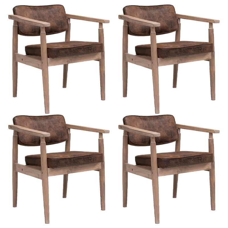 Farmhouse Rubberwood Open Back Arm Chair Matte Finish Leather Dining Chair Brown 4 Piece Set Gray Clearhalo ' kitchen&dining_furn' 'Dining Chairs' 'Dining Tables & Seating' 'dining_chair' 'furn' 'furn_dining_chair' 'Furniture' 'furniture_dining_chair' 'Kitchen & Dining Furniture' 'kitchen' 4613233