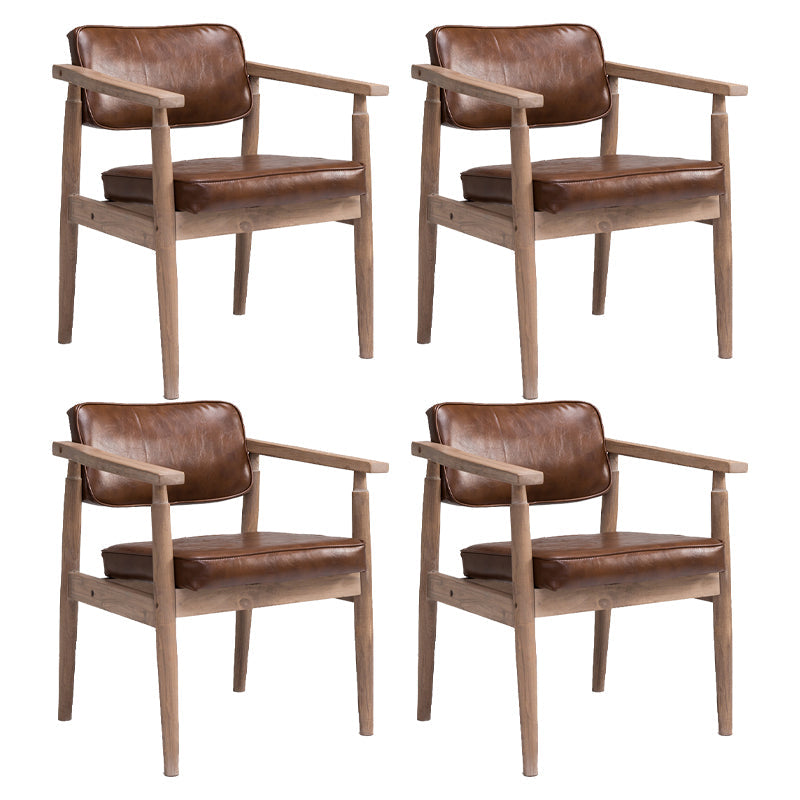 Farmhouse Rubberwood Open Back Arm Chair Matte Finish Leather Dining Chair Light Brown 4 Piece Set Gray Clearhalo ' kitchen&dining_furn' 'Dining Chairs' 'Dining Tables & Seating' 'dining_chair' 'furn' 'furn_dining_chair' 'Furniture' 'furniture_dining_chair' 'Kitchen & Dining Furniture' 'kitchen' 4613235