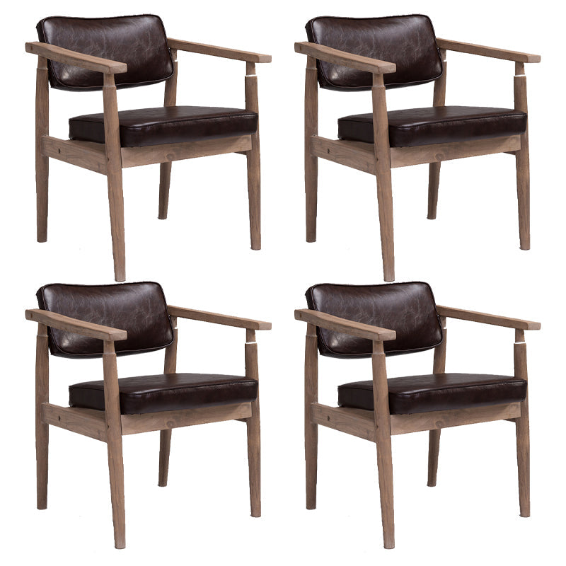 Farmhouse Rubberwood Open Back Arm Chair Matte Finish Leather Dining Chair Dark Coffee 4 Piece Set Gray Clearhalo ' kitchen&dining_furn' 'Dining Chairs' 'Dining Tables & Seating' 'dining_chair' 'furn' 'furn_dining_chair' 'Furniture' 'furniture_dining_chair' 'Kitchen & Dining Furniture' 'kitchen' 4613237